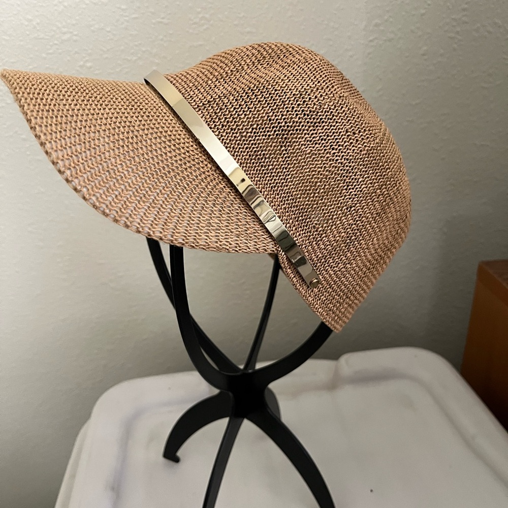 Calvin Klein Beige Woven Hat with Metallic Band